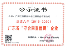連續六年獲得廣東省守合同重信用企業
